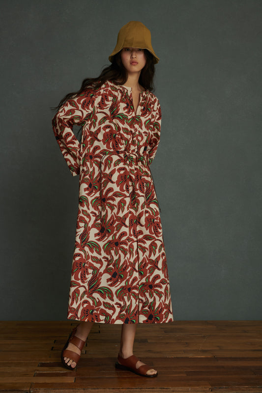 Robe Agnes - Terre Battue/Vert - Coton - Femme